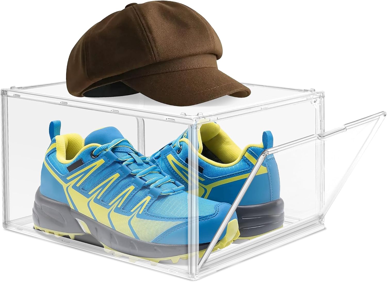 XXXXX-Large 13.8”x 12.2”x 23.6" Acrylic Display Case Extra Large Tall Boot Shoe Storage Box with Magnetic Lid Clear Giant Figure Collection Showcase with a Division Board