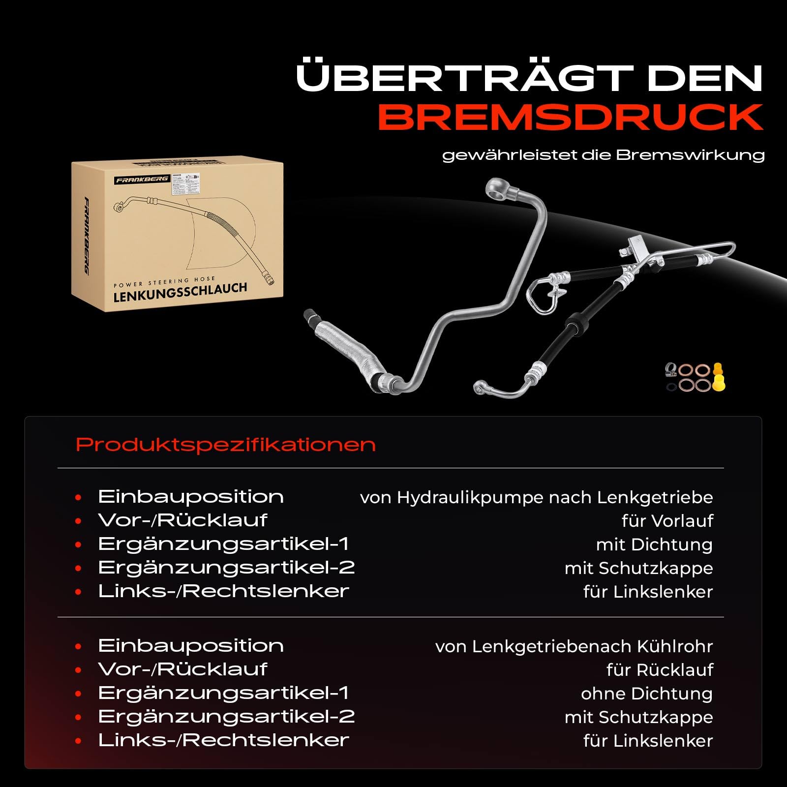 Frankberg 2x Servolenkung Ausgleichsbehälter Schlauch Kompatibel mit M.i.n.i R50 R53 1.6L 2001-2006 M.i.n.i Cabriolet R52 1.6L 2004-2007 Replace# 32416781744
