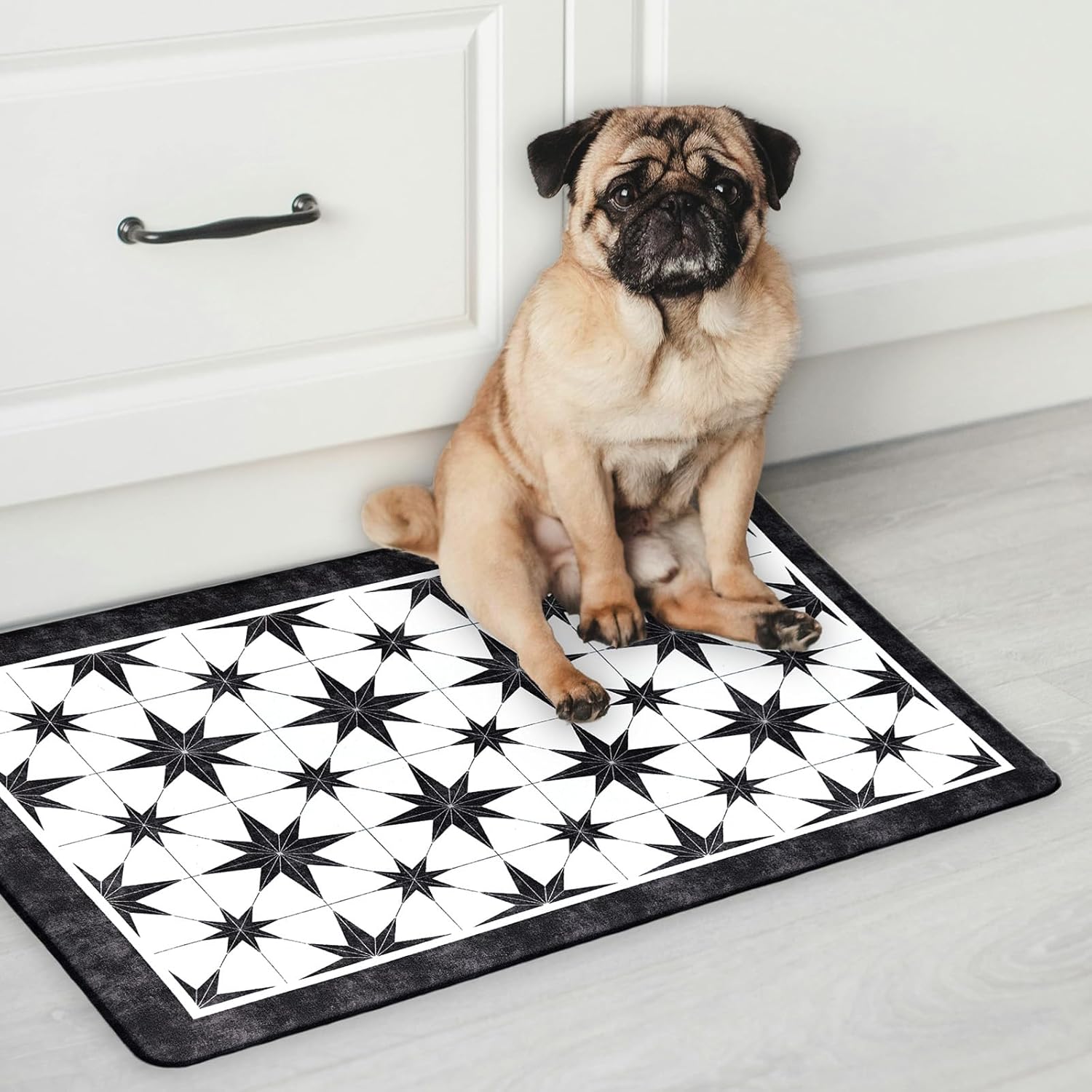 Black Kitchen Rugs Set of 2, Anti Fatigue Mats for Kitchen Floor, Waterproof Cushioned Rug, Non Slip Memory Foam Standing Mat for Sink, Stove, Laundry, Star Tile, 17.3"x27.6"+17.3"x47.2"