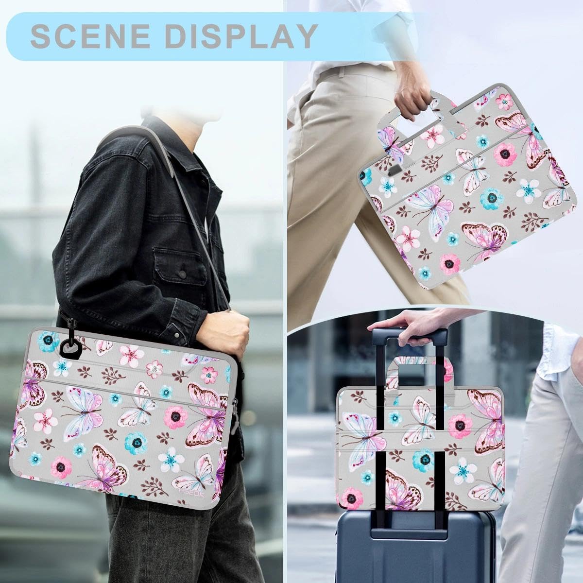 Laptop Shoulder Bag 17.3 inch Case, Durable Shockproof Protective Briefcase with Multi-Pockets Compatible with Most 17-17.3 inch HP Acer Dell Lenovo ASUS MSI Notebooks,Butterfly