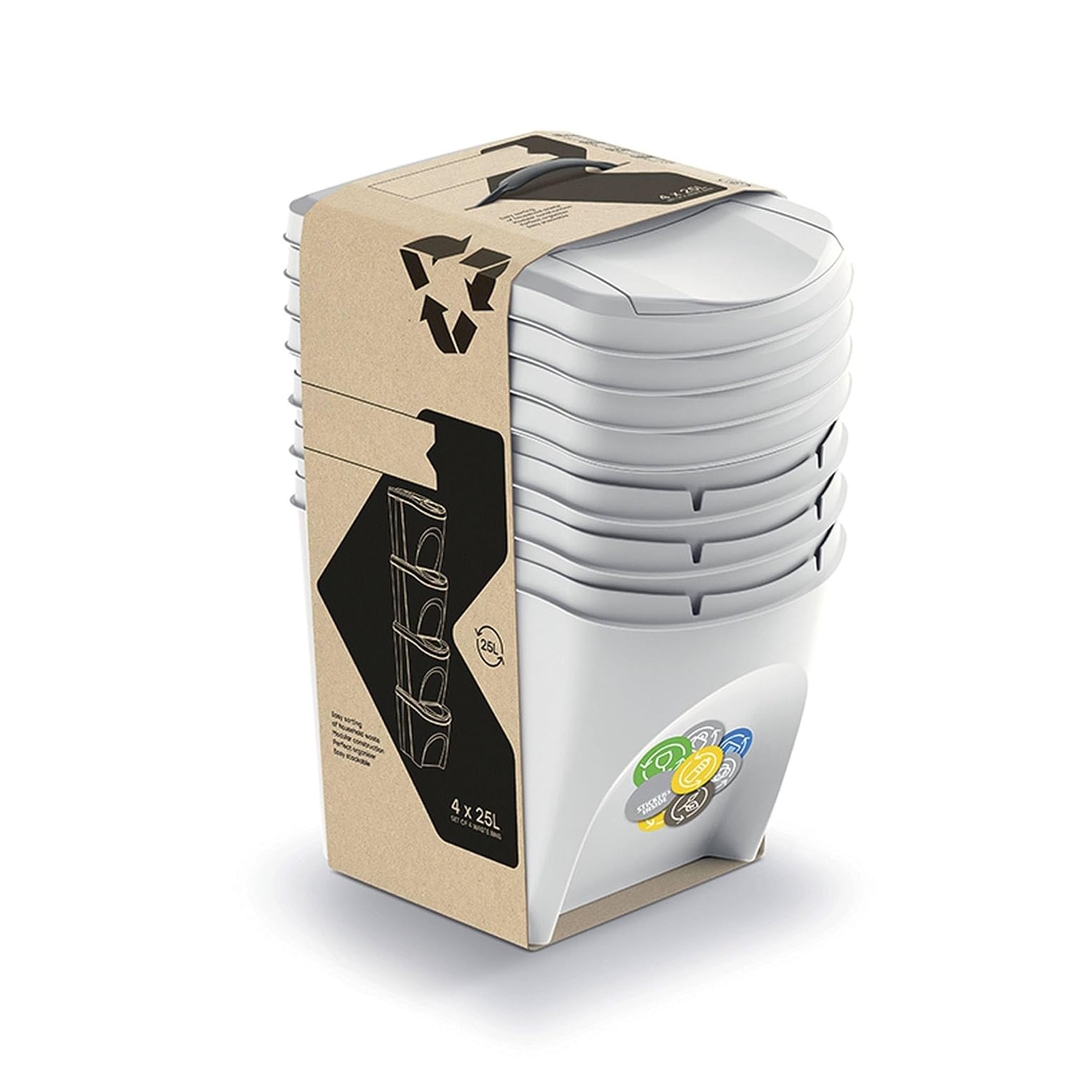 WELL HOME MOBILIARIO & DECORACIÓN Set of 4 Recycling Bins, Off-White, 4 x 25L