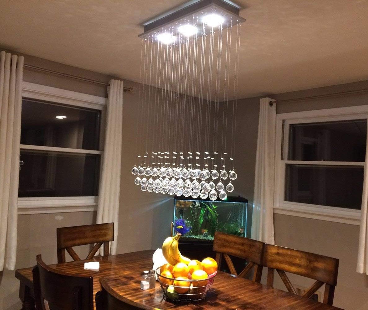 Best Deal 🛒 7PM Modern Rectangular Crystal Chandelier Raindrop LED Ceiling Lighting Fixture Flush Mount for Dining Room Kitchen Island L25'' x W10'' x H32'' Black Friday - 60% OFF 7PM Modern Rectangular Crystal Chandelier Raindrop LED Ceiling Lighting Fixture Flush Mount for Dining Room Kitchen Island L25'' x W10'' x H32''