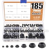 Keadic 185Pcs Locknuts Black, Nylon Insert Hex Locknuts, M3 M4 M5 M6 M8 M10 M12 Standard Threaded Black Nylock Nuts Black Zinc Plated Nylon Insert Lock Nuts Assortment Kit for Fasteners