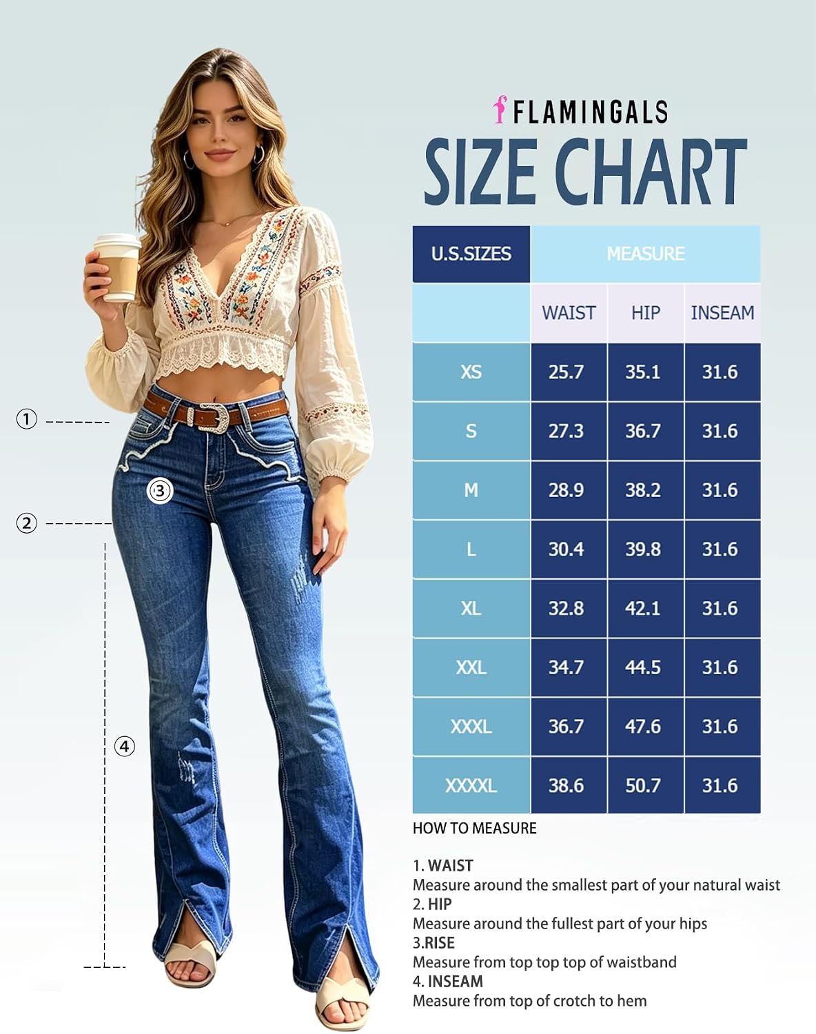 Flamingals Bootcut Mid Rise Split Ripped Stitch Curvy Jeans for Women