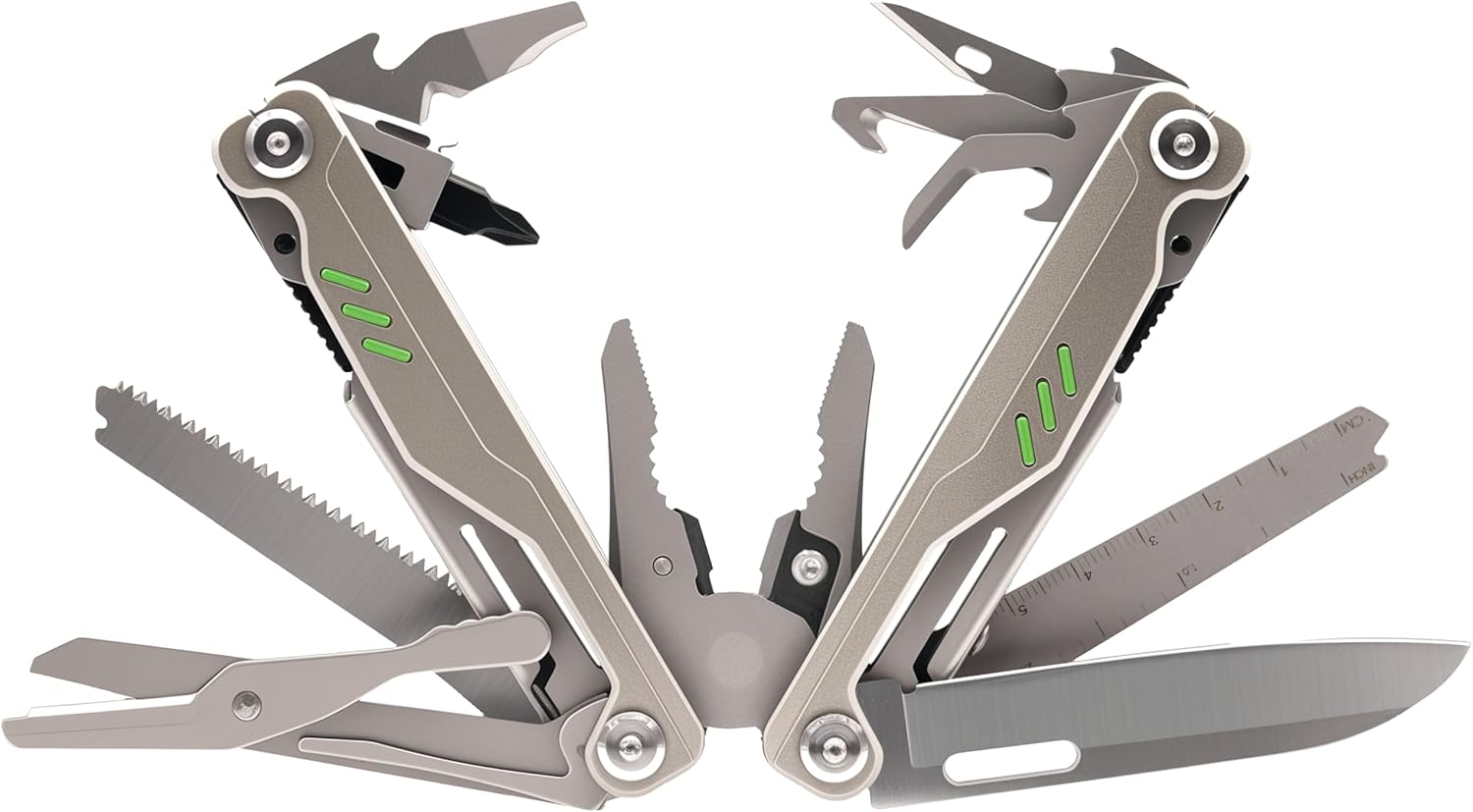 Triton™ Titanium Multi-Tool, Multi Tool Pliers with Wire Cutters, Stainless Steel Multitools with Saw, Scissors, Screwdriver, Folding Multitool for Camping, Hiking, Survival, Gift Idea (Plain)