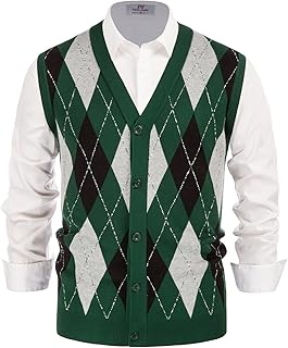 PJ Paul Jones Men's Sweater Vest Cardigan Button Front Knitwear Contrast Color Argyle Sweater Vest