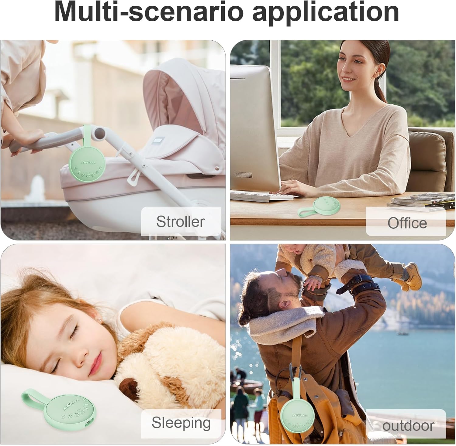 White Noise Sound Machine for Sleeping Adults & Baby, Portable Noise Machine with 24 Soothing Sounds, Bluetooth 5.1, Battery Powered, 3 Timer Settings, Memory Function for Home, Office, Travel (Green)