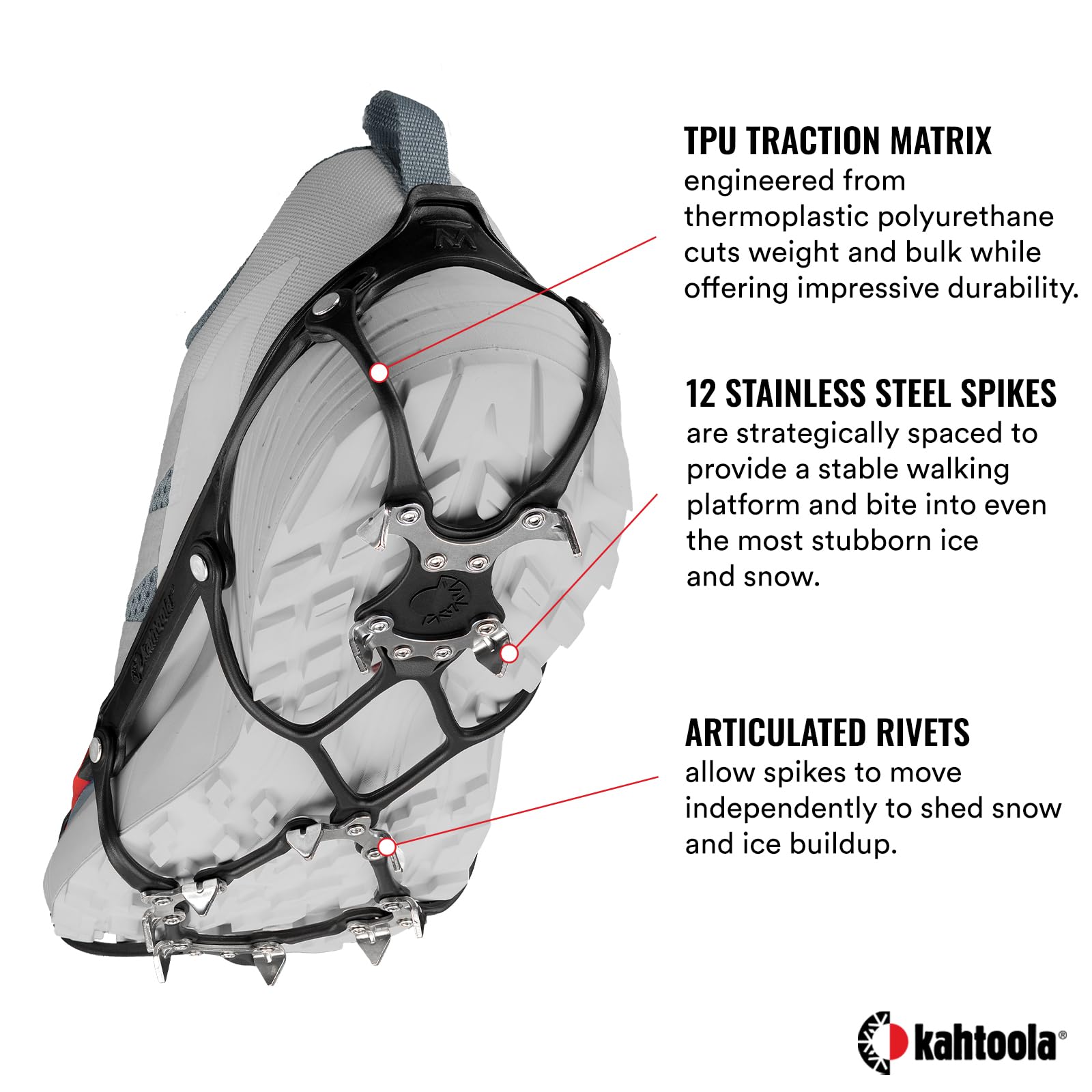 Kahtoola MICROspikes Ghost Chaussures d'hiver à Traction Ultra légères avec 12 Pointes pour la Course à Pied, la randonnée et la Marche sur Terrain glacé et Mixte