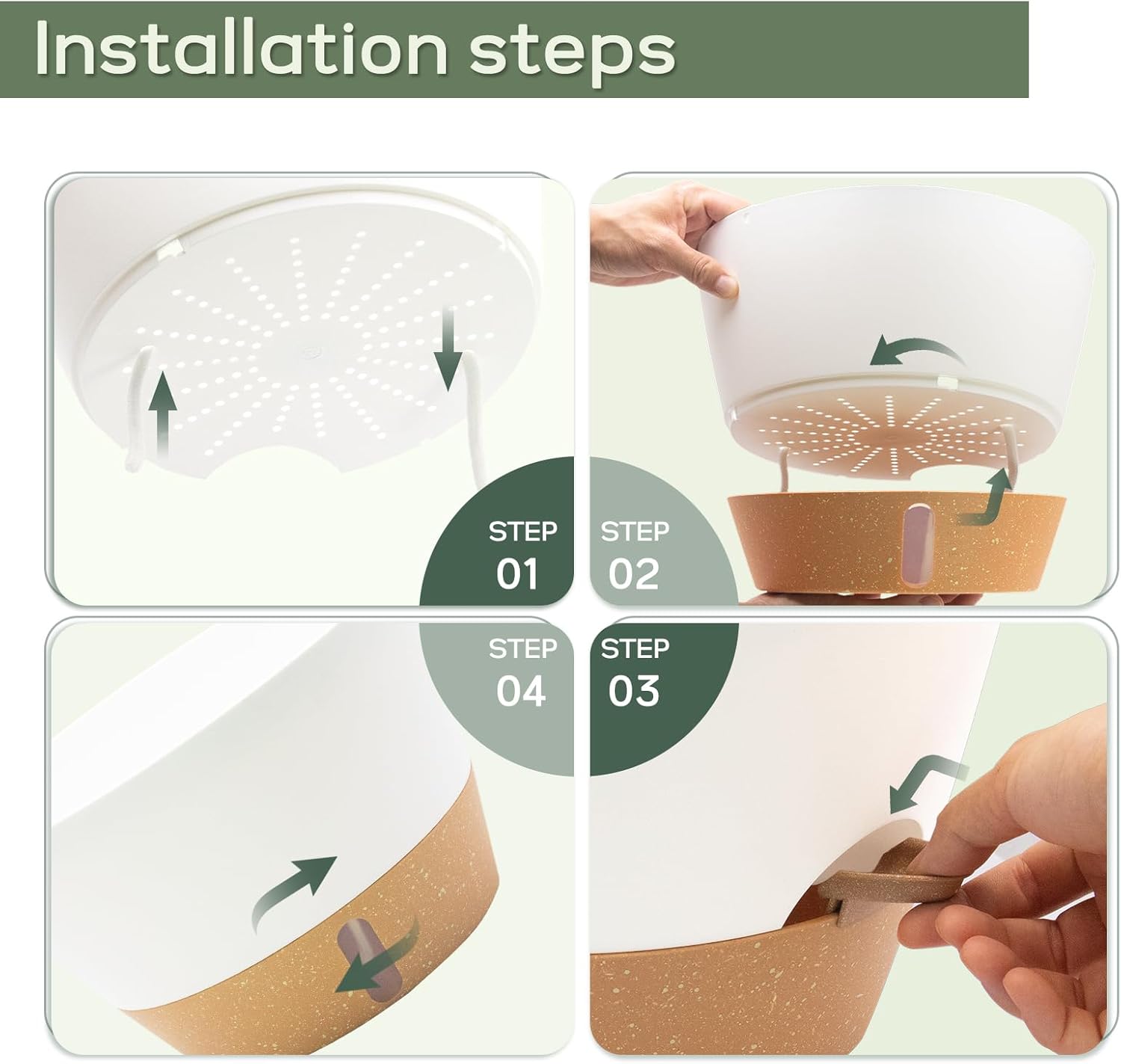 12-Inch Self Watering Planters with Drainage Holes, Large Flower Pots for Indoor Outdoor Plants, Garden Pots Grey 3 Pack