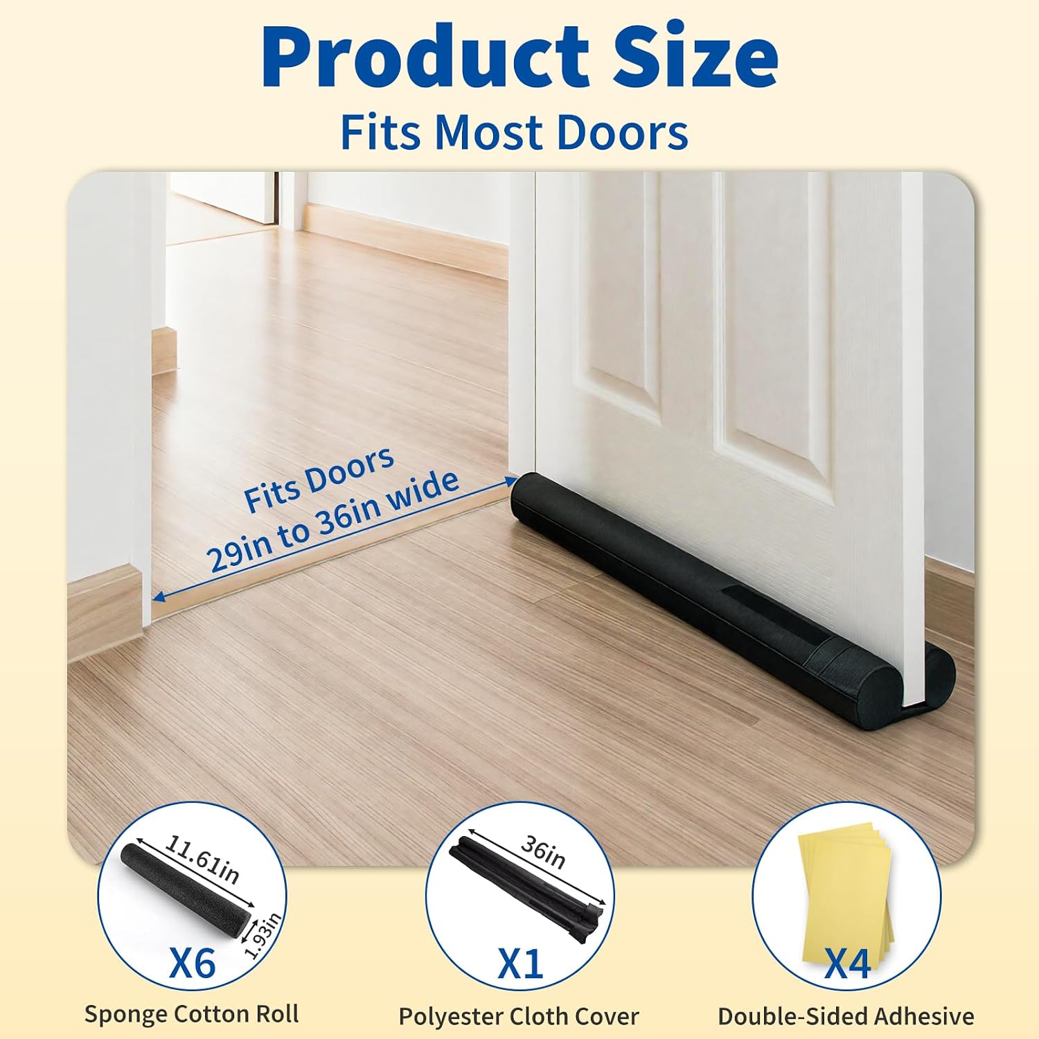 Under Door Draft Blocker, Adjustable Door Draft Stopper for Bottom of Doors, Double-Sided Block Fits 29" to 36" Doors, Block Cold Air, Noise and Dust, Easy to Install, Ideal for Home and Apartment