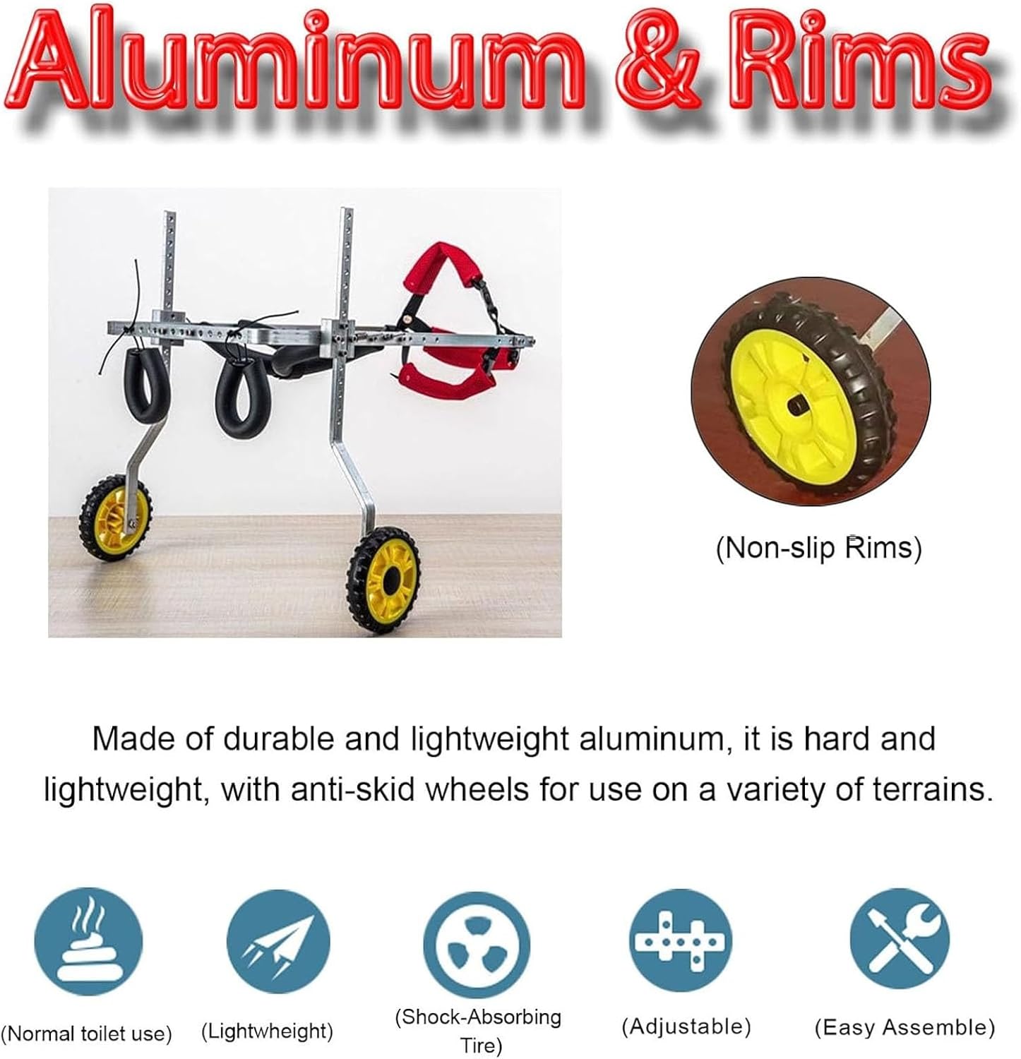 Pet Wheelchairs for Older Dogs/Disabled Dogs, 4 Wheels/ 2 Wheels Dog Wheel Chair for Small/Large Dogs, Lightweight Disabled Pets Mobility Aids(2 Wheels,L)