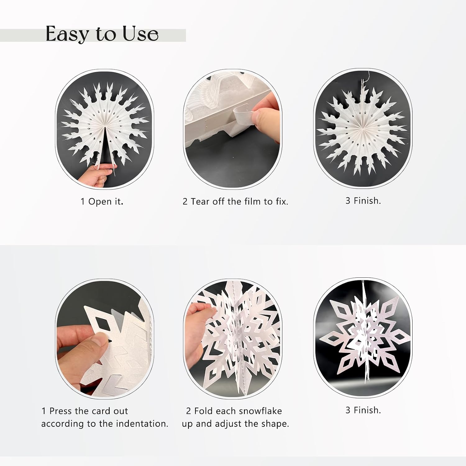 Daily Treasures 22pcs Hanging Paper Fans Decor and 3D Snowflake,Hanging Snowflake Decorations in Different Sizes with Rope,Snow Decorations for Winter New Year Party Decoration(White)