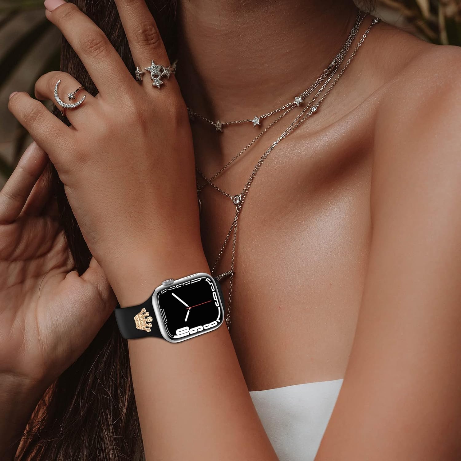 Aopigavi Designer Silicone Watch Bands with Studs Compatible with Apple Watch Band 38mm 44mm 40mm 45mm 41mm 42mm 49mm, Sport Straps Decorative Charms Nails for iwatch Ultra SE Series 8/7/6/5/4/3/2/1