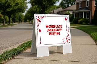 Workplace Breakfast Meeting Red Frame With Hearts Up Arrows A-Frame Single Sided 23x23 in. sign