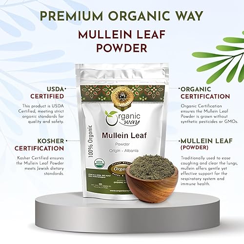 Miniatura 4 de ORGANIC WAY Polvo de hoja de gordolobo (Verbascum thapsus) - Cosecha silvestre europea  Certificado orgánico y Kosher  Vegano, sin OMG y sin gluten