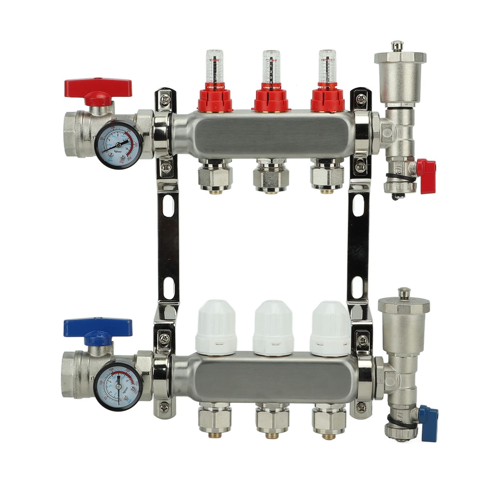 EMUKOEP Colector de Calor Radiante de 3 Bucles con Medidor de Flujo de Alta Precisión, Manómetro, Kit de Colector de Calor para Piso G1in