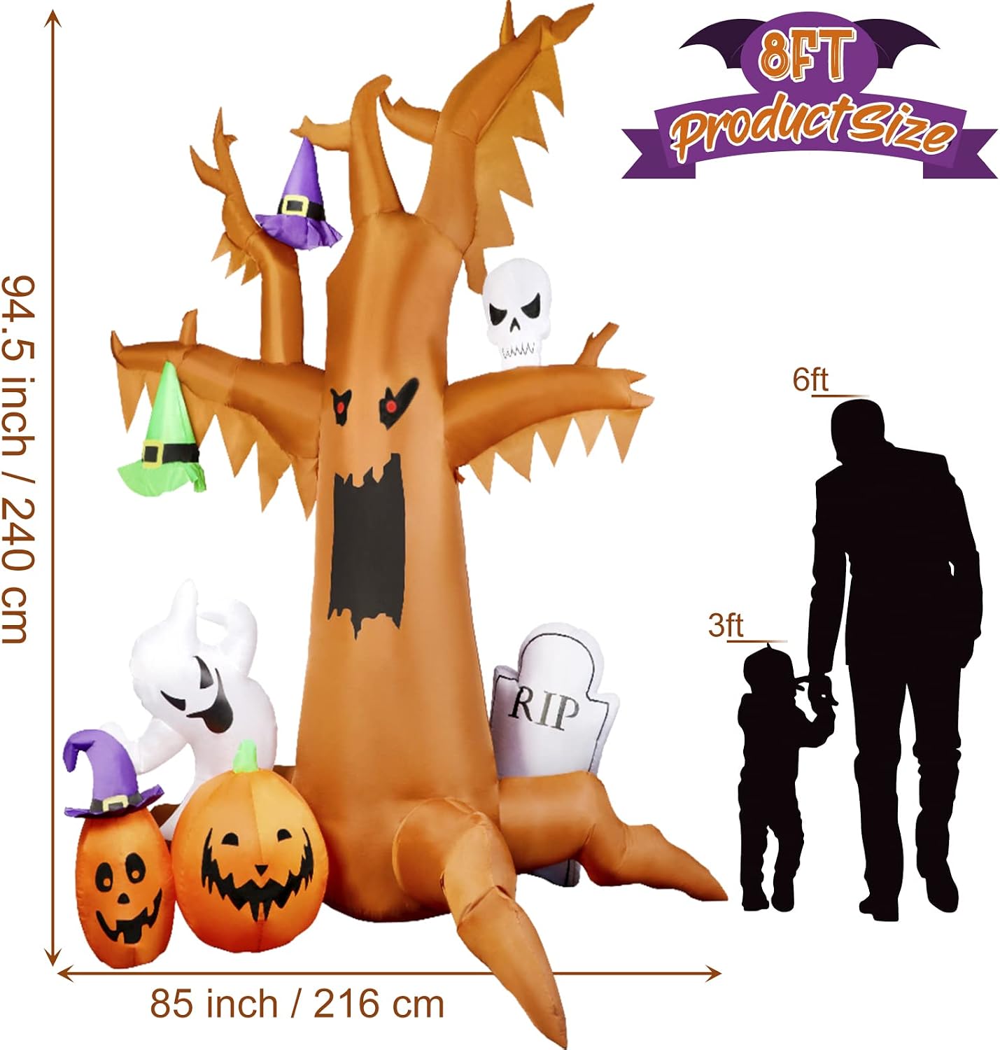 OurWarm 8Ft Halloween Inflatables Dead Tree with Ghosts Pumpkins Witch Hats, Blow Up Yard Decorations for Garden Yard Lawn Decor (Tree)