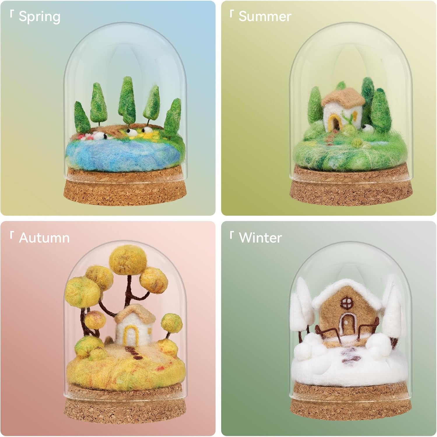FARBCLUB Needle Felting Kit, Seasonal Scenery DIY Wool Felting Kit with Wool Roving Glass Cover, Handmade Craft Felting Kit Perfect for Beginners, Adults, Ideal Gift for Craft Enthusiasts (Winter)