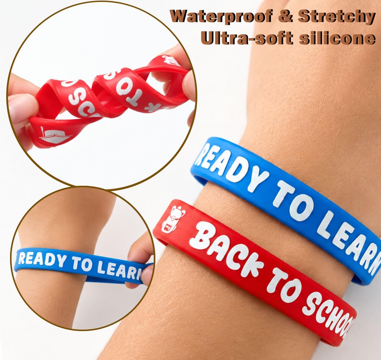 ZIQON 62 Pcs Back to School Bracelets First Day of School Bracelets Silicone Wristbands Gifts Rubber Wristbands for Supplies for School Decorations Back to School Gifts Goodie Stuffers Fillers