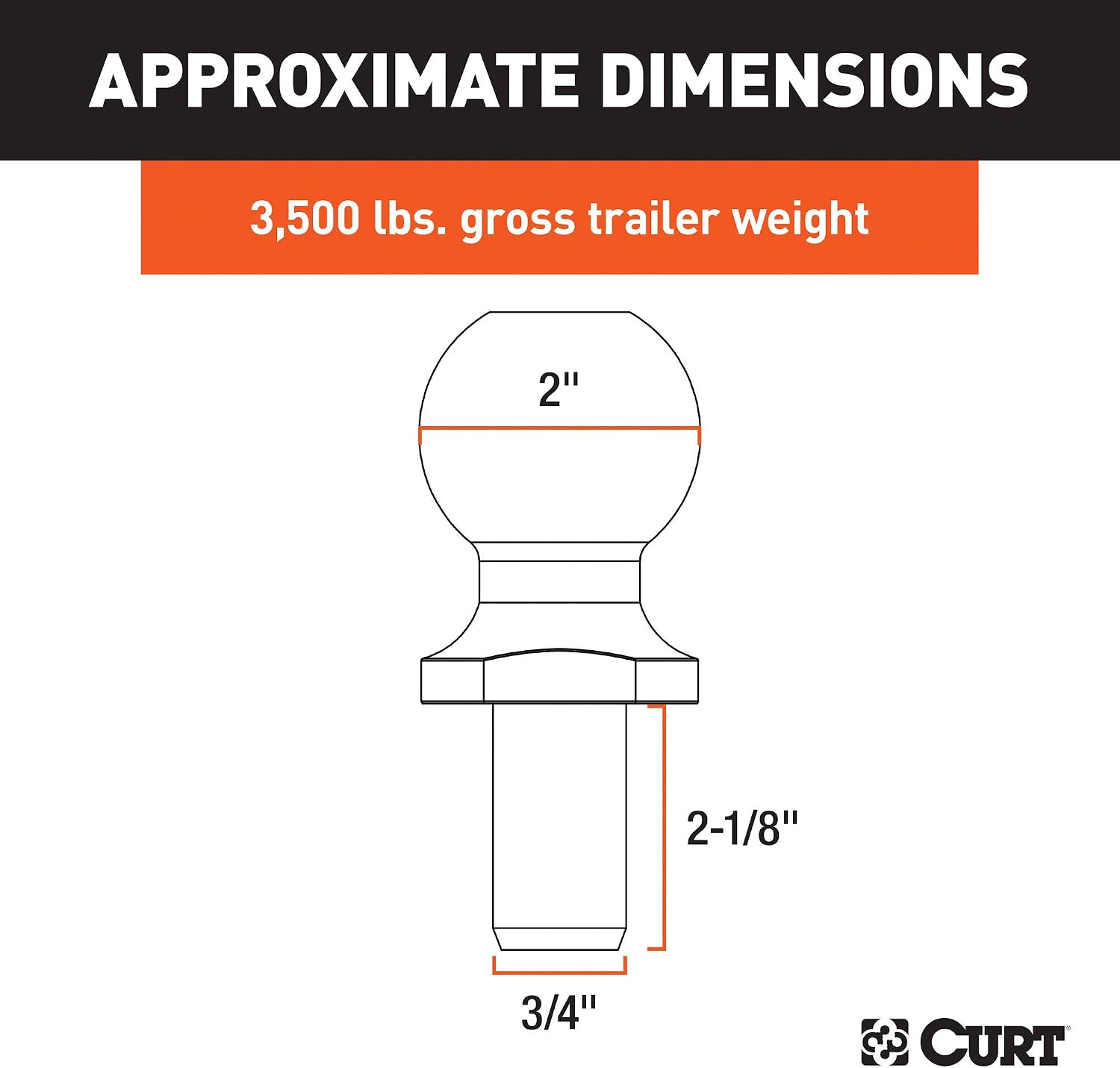 CURT 40018 Chrome Trailer Hitch Ball, 3,500 lbs, 2-Inch Diameter, 3/4 x 2-1/8-Inch Shank