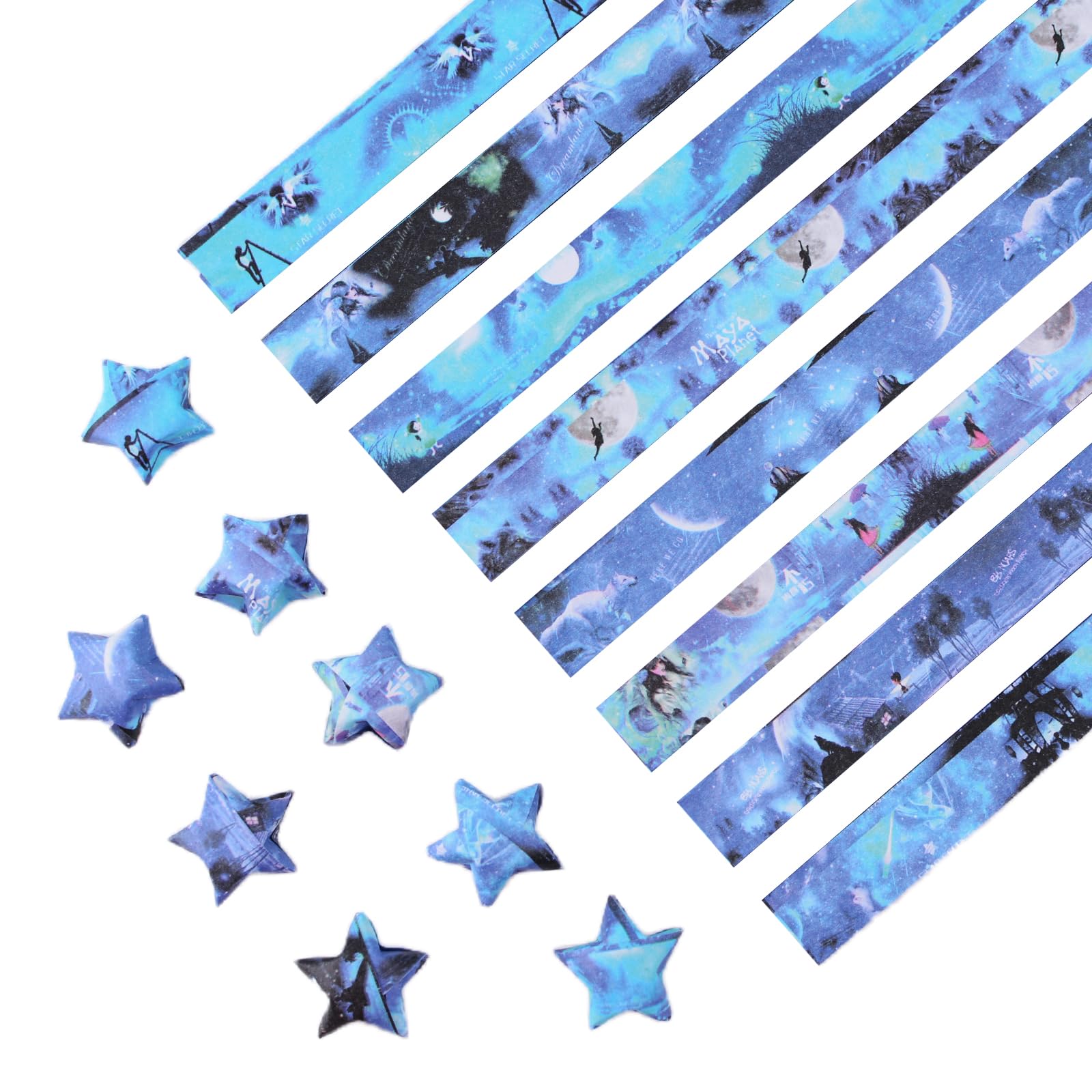 URROMA 680Pcs Starry Sky Origami Star Paper Strips, 8 Styles Colorful Print Lucky Star Paper Strips for DIY Handcrafts School Teaching