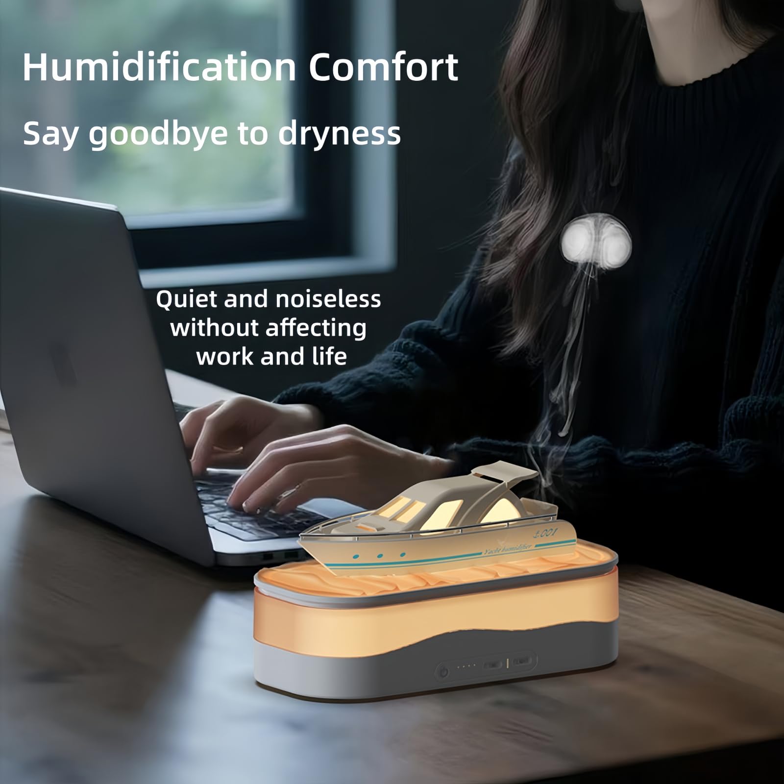 Diffuseur d'huile essentielle coloré pour bateau - Humidificateur de brume - Diffuseur d'arômes avec minuterie de pulvérisation en forme de méduse - Arrêt automatique