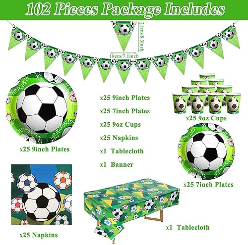 Miniatura 3 de Soccer Party Supplies - Juego de vajilla de papel de cumpleaños de 102 piezas con temática deportiva para niños, incluye platos de 9 pulgadas