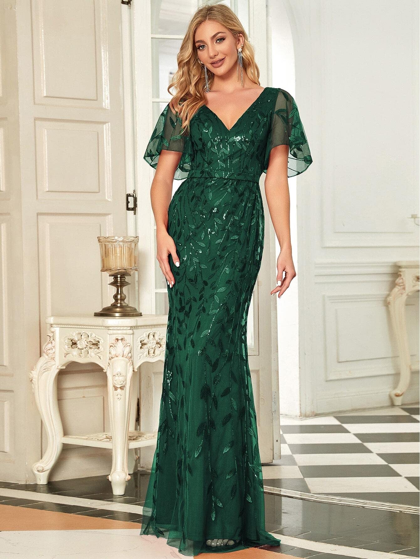 white christmas dresses Ladivine BD4004 - Cold Shoulder Sequin Prom Dress S / Emerald main image 0