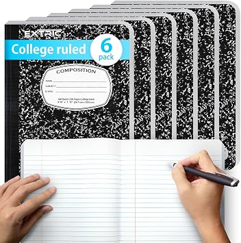 EXTRIC Composition Notebook College Ruled 6 PK Bulk 200 Pages for School