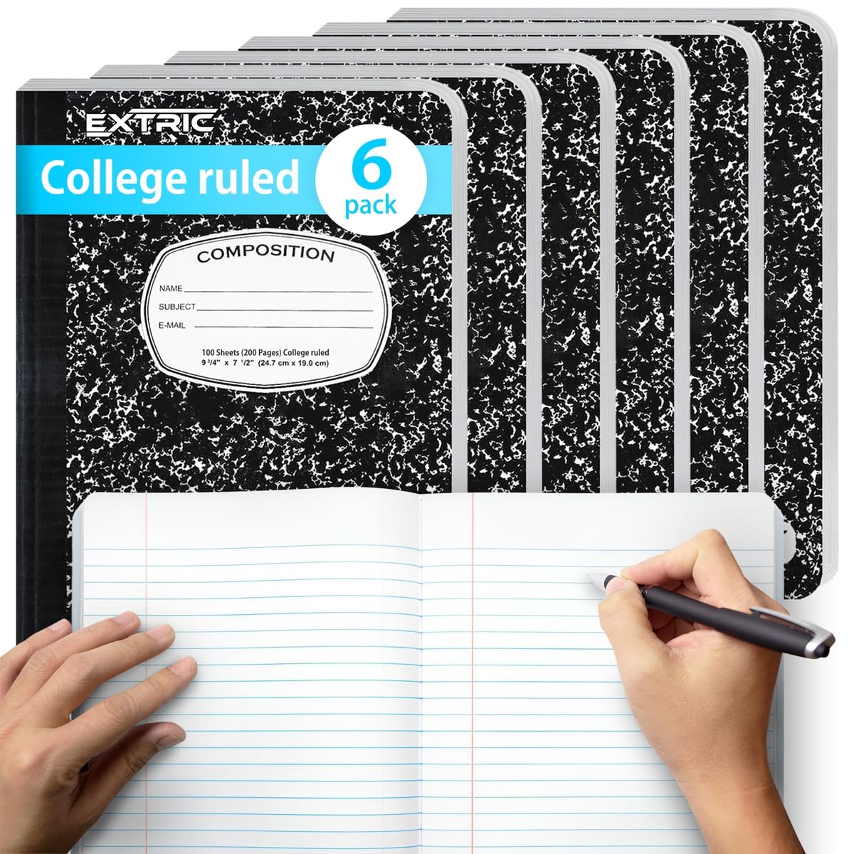 EXTRIC Composition Notizbuch, College, liniert, 6 Stück, Großpackung, 200 Seiten, für die Schule