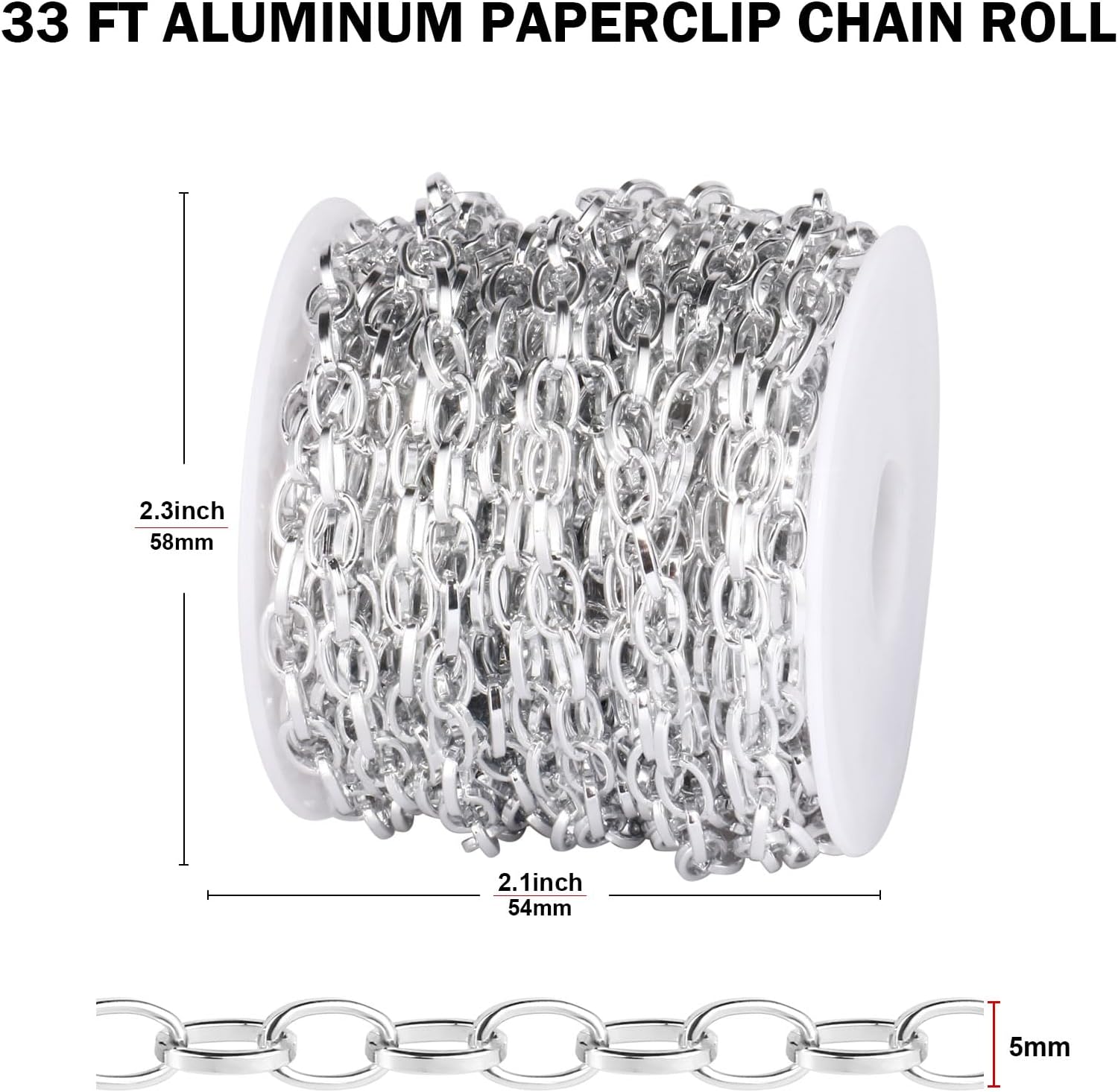 33FT Silver Paperclip Chain for Jewelry Making 5MM Silver Plated Aluminum Oval Link Chain Roll Bulk for DIY Crafts Jewelry Making - Image 3