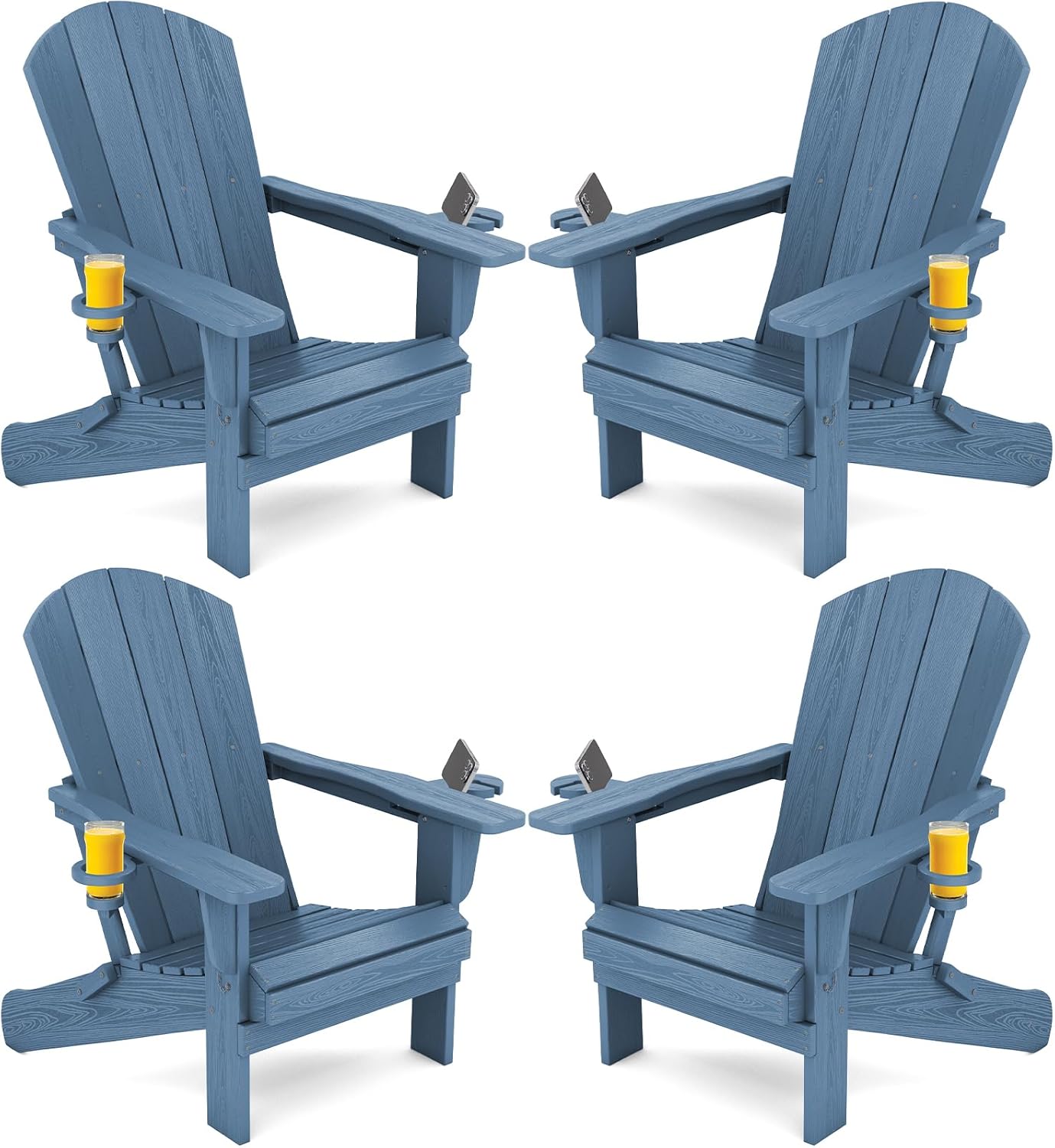 SERWALL Folding Adirondack Chair, HDPE Adirondack Chairs Set of 4, Plastic Outdoor Chairs- Looks Exactly Like Real Wood- Navy