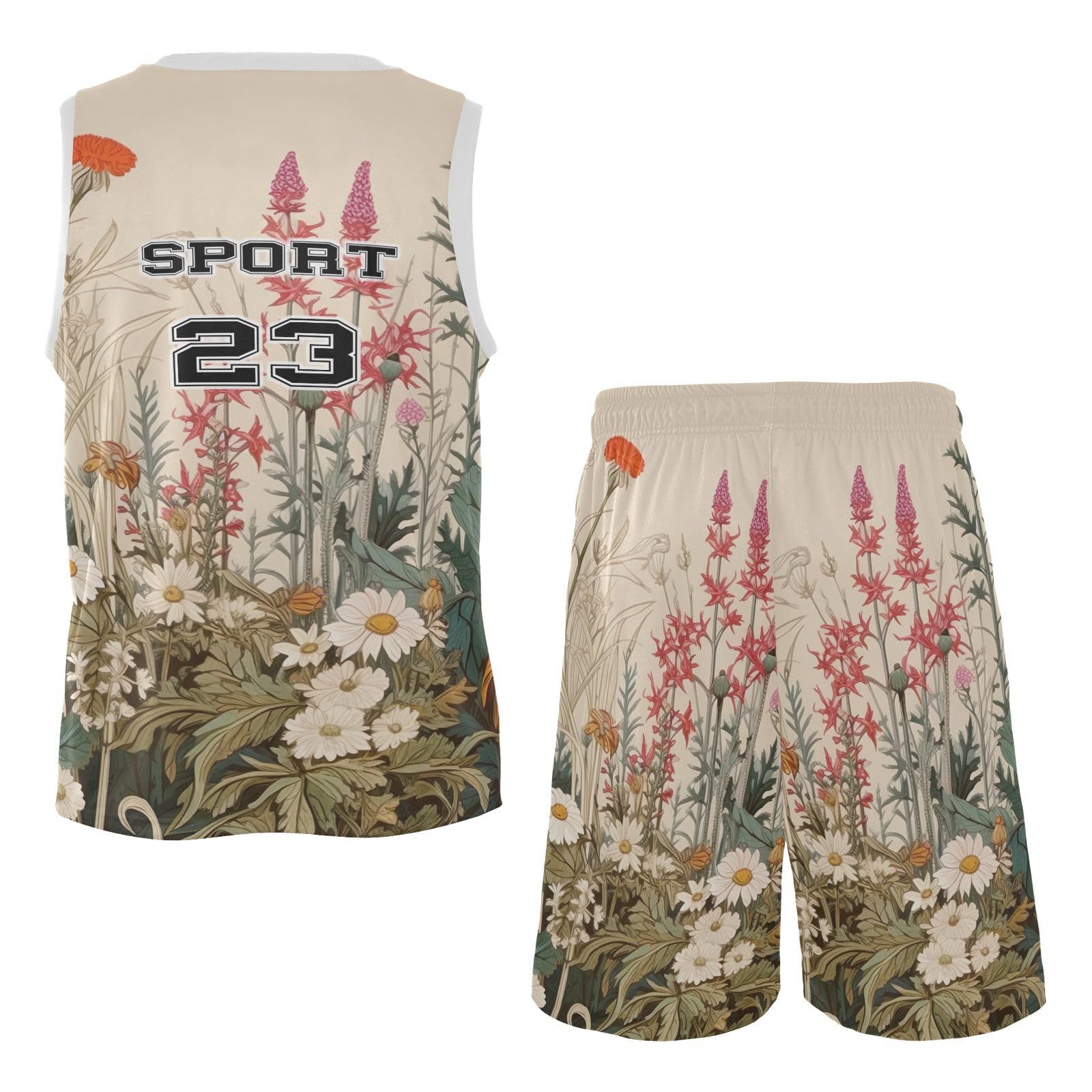 FLildon Vintage Flowers Boys Basketball Jersey Set Tank Top Shorts Tracksuit Sport Training Suit for Kids, M
