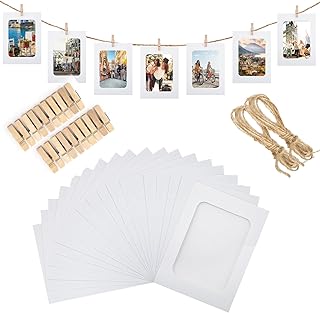 joycraft 20Pcs Paper Photo Frames, 4x6 Inch White Paper Picture Frames, Hanging Photo Display Banner, DIY Clip Photo Display Holders for Home, Office, Wedding, and Party Decor