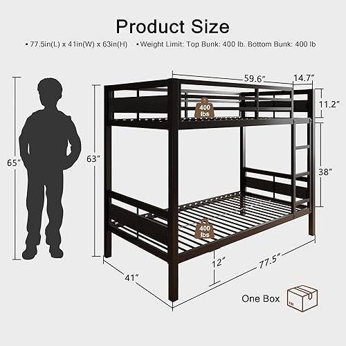 Miniatura 2 de Litera de camas individuales con escalera, de metal resistente con barandilla de seguridad de longitud completa, espacio de almacenamiento debajo de