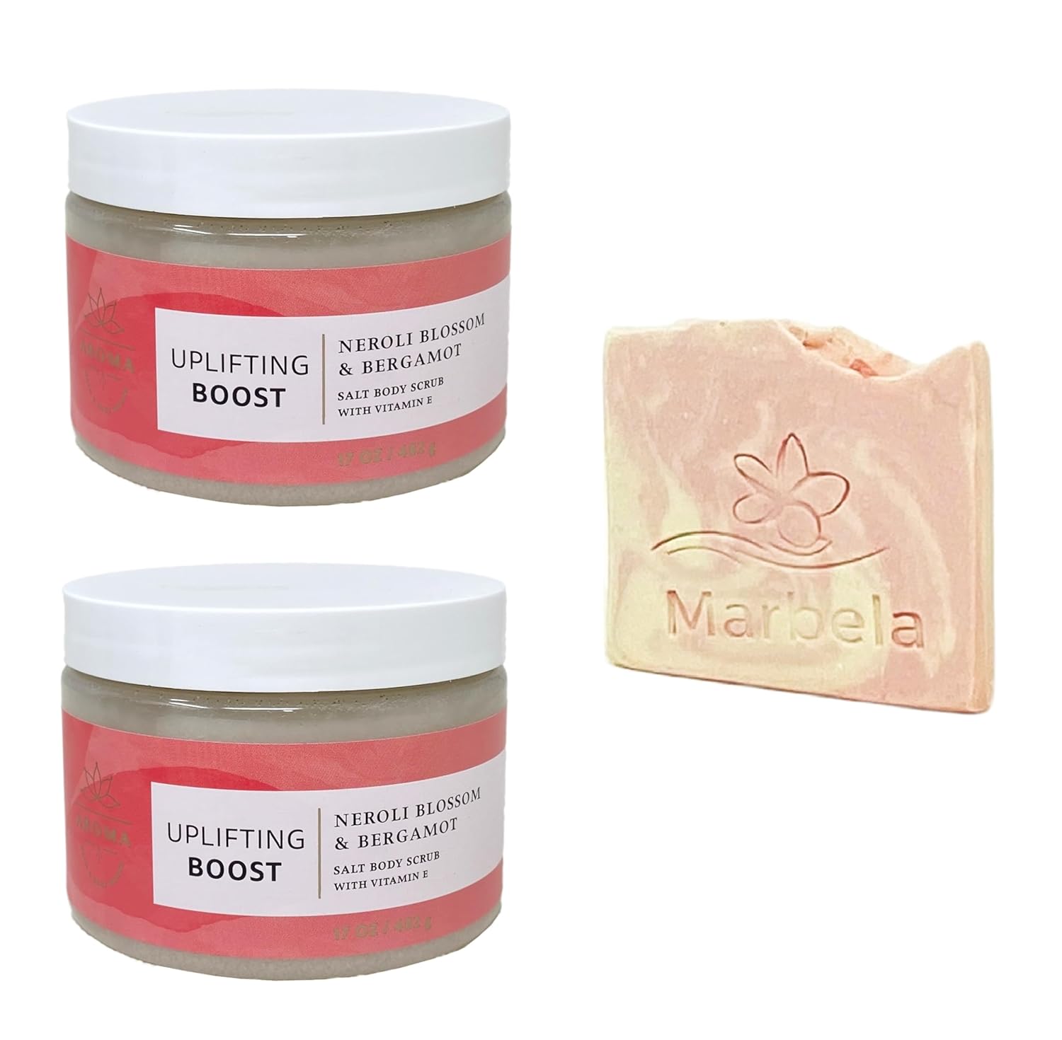 Bath & Body Works Aroma Uplifting Boost Neroly Blossom & Bergamot 2 Pack Body Scrub Bundle with a Himalayan Salts Springs Sample Soap