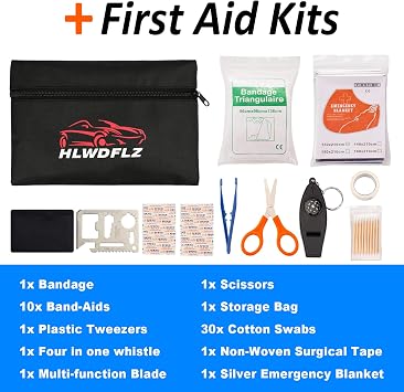 Emergency Car Kit with Jumper Cables & Snow Shovel, Winter Roadside Assistance Safety Kit for Cars, Trucks, SUVs and RVs