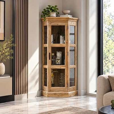 Attic INES Kitchen Cabinet Small|Multipurpose Cabinet for Bedroom Living Room Study bar|Solid Wood Bookshelf/Kitchen Cabinet|Solid Mango Wood|Natural Matte Finish