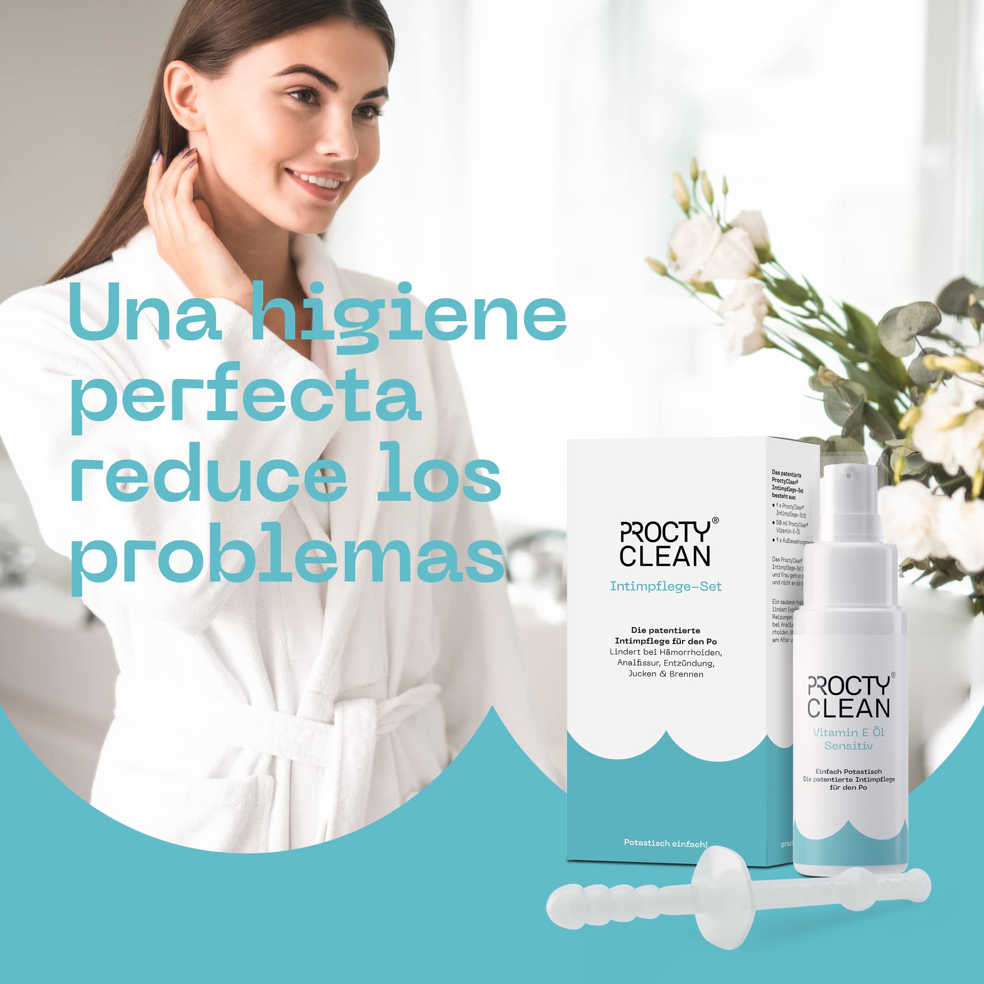 Kit de higiene íntima ProctyClean: Patentado! Alternativa al papel higiénico húmedo. Ungüento para hemorroides y fisuras anales.