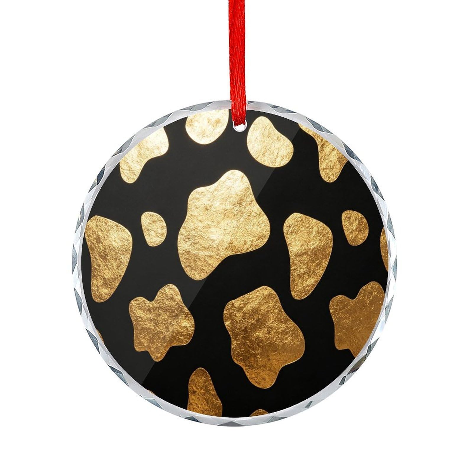 Btcowzrv Style Golden Cow Print Round Ornament Hanging Pendant Decor