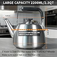 Vista 5 de Tea Kettle, Whistling Stovetop Tea Kettle, Large Capacity Teapot Suits for All Heat Source, Professional Fast Heat Technique Teapot with Thick Body