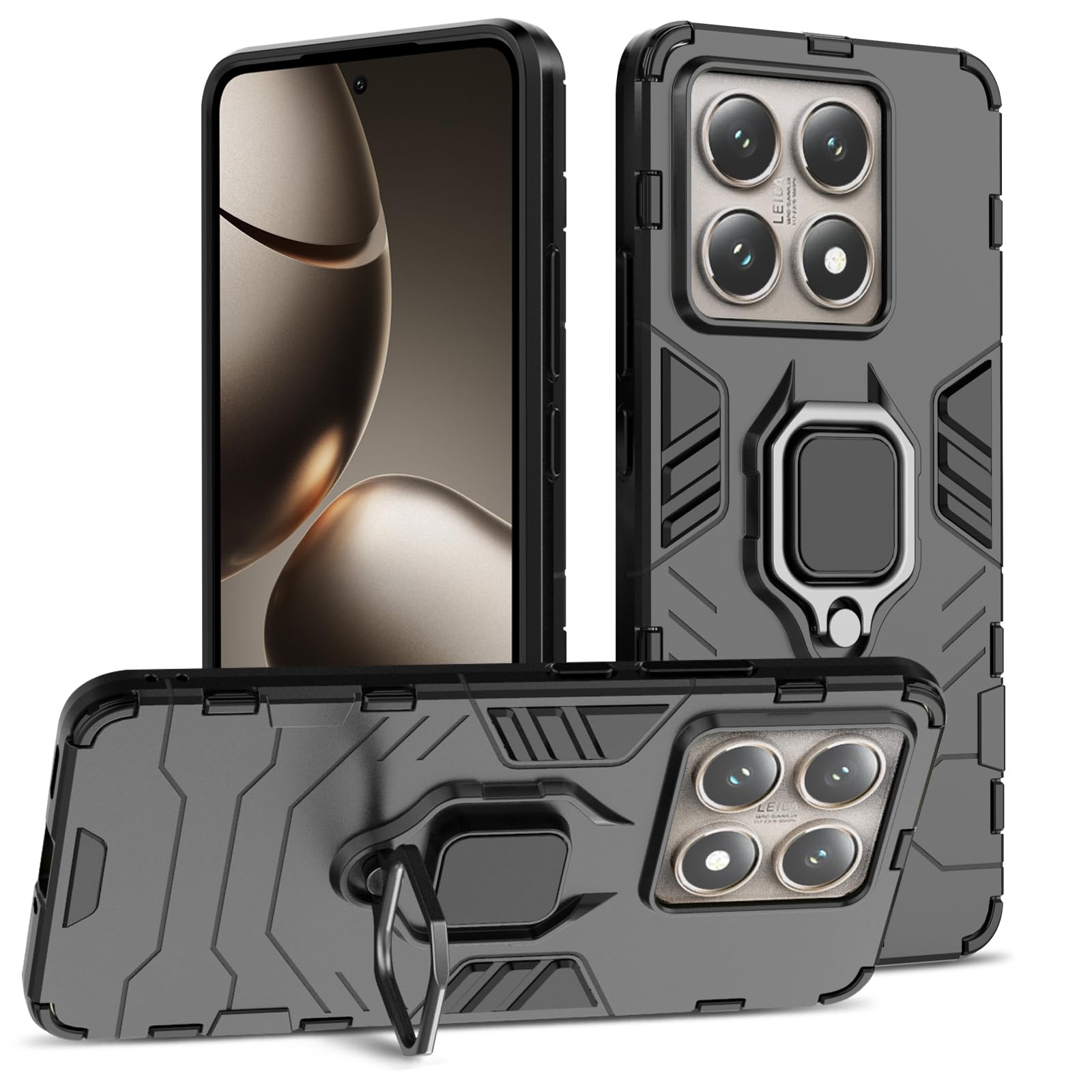 Funda para Samsung Galaxy A13 4G con Cristal Templado Protector Pantalla, Carcasa Antigolpes con Soporte anular metálico, Case Protectora de Grado Militar, Negro — view 96