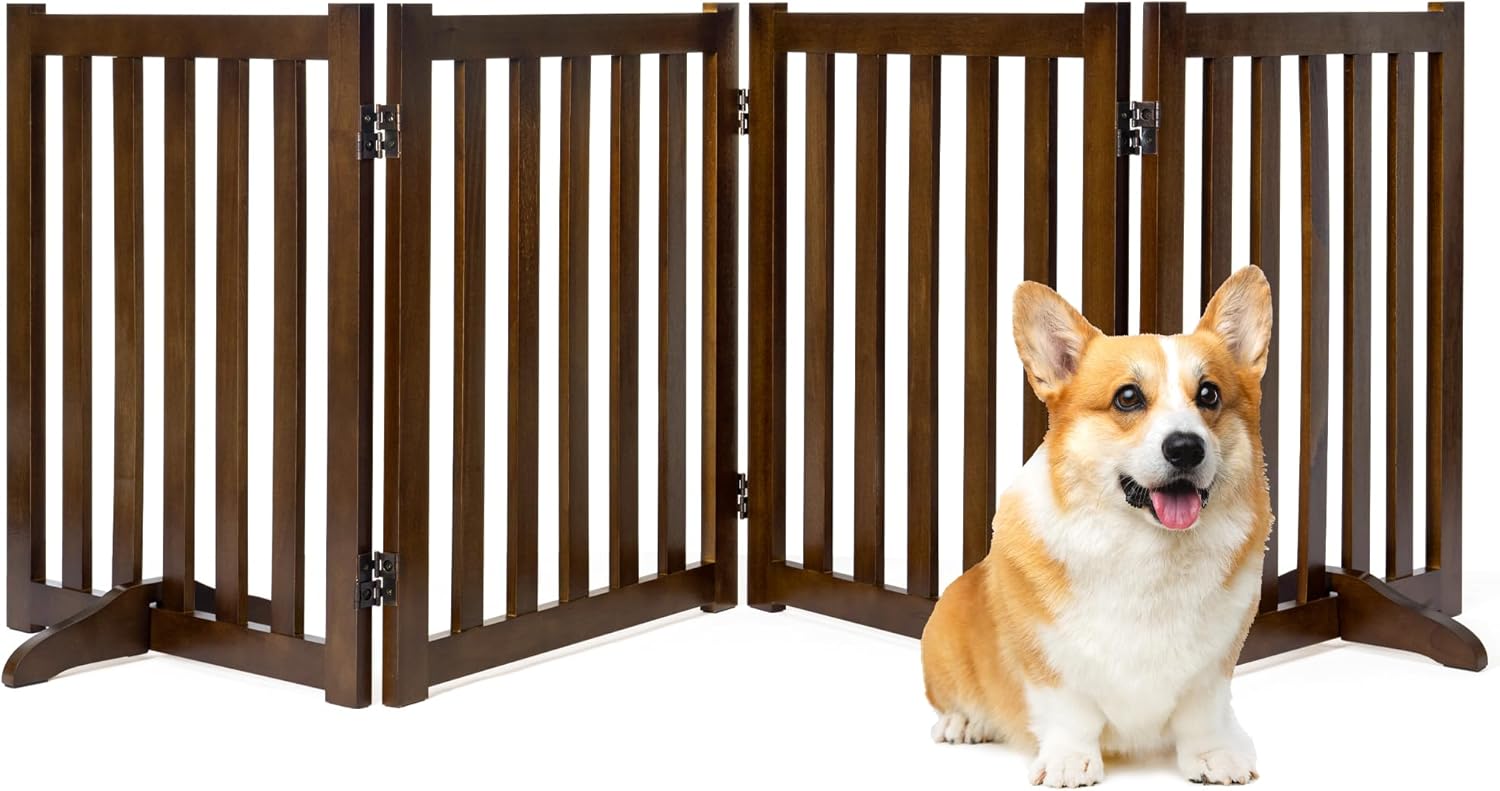 Freestanding Pet Gate, Solid Wood Folding Safety Fence