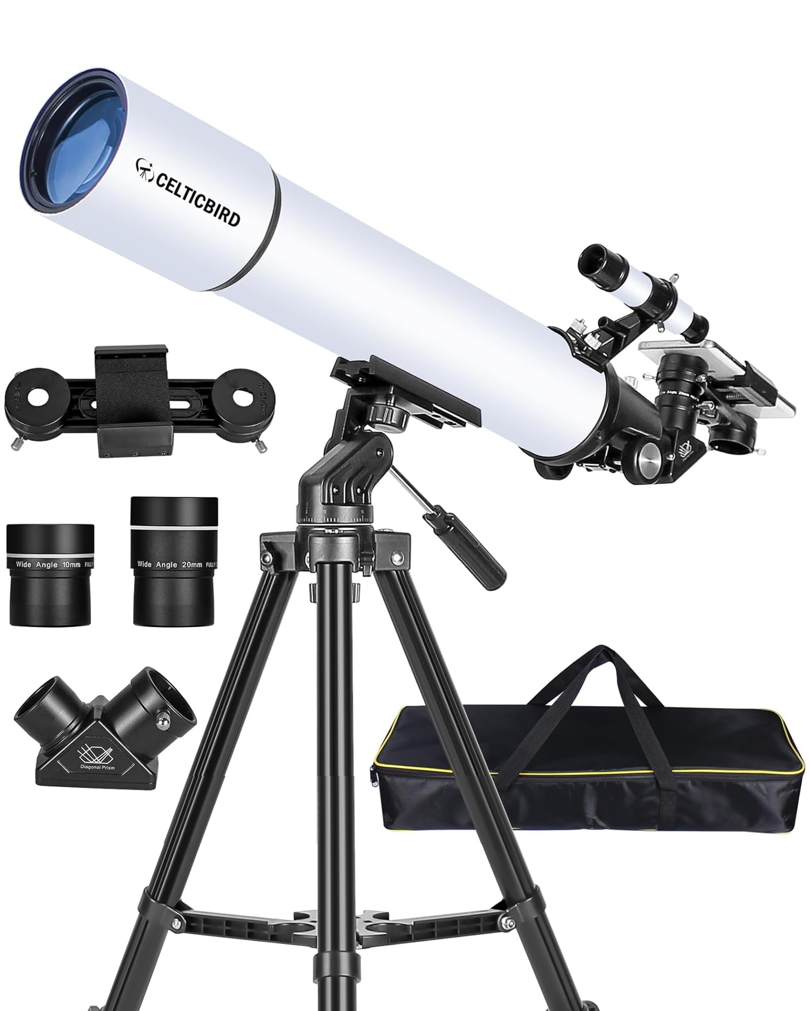 Telescope for Adults Astronomy Beginners, 80mm Aperture 800mm Refractor Telescopes for Adults High Powered with AZ Mount, Carry Bag, Phone Mount