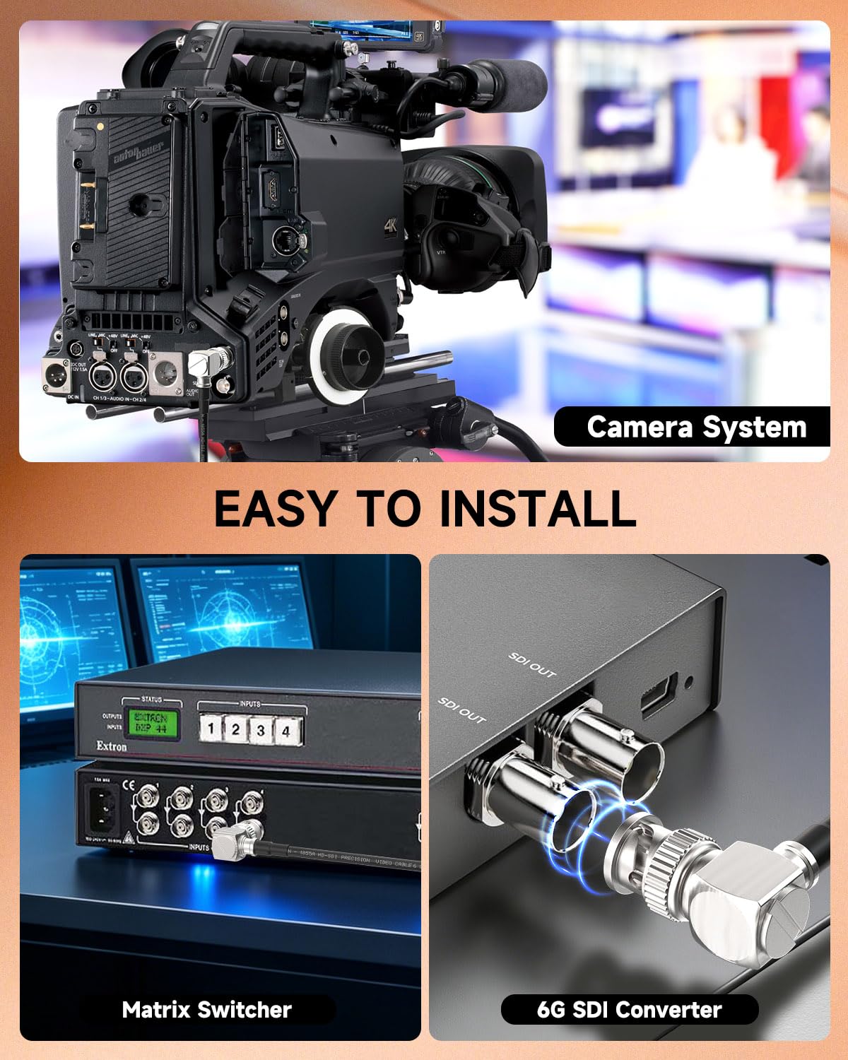 Superbat Cable de 3G/6G/HD SDI 2m,2Pieza Cable BNC Belden 1855A Cable 75ohm Macho a Macho en Ángulo Recto de Video SDI Soporta HD-SDI/3G-SDI/4K para Cámara Transmisión CCTV Monitor Conversor SDI etc.