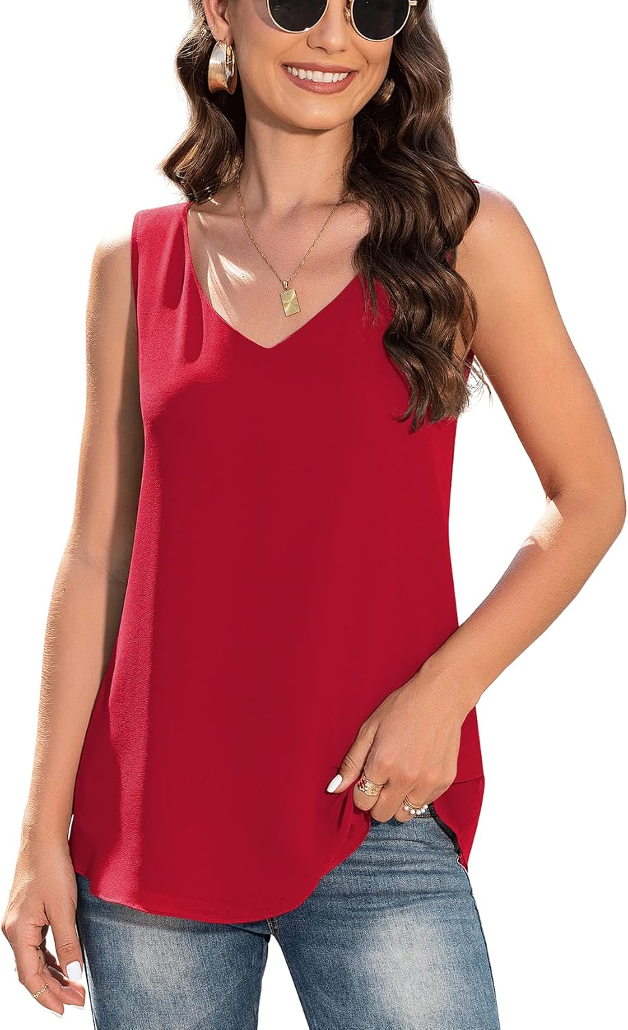Jouica Women's Summer Sleeveless Chiffon Blouse Business Casual Tank Flowy Tops for Women - Image 2