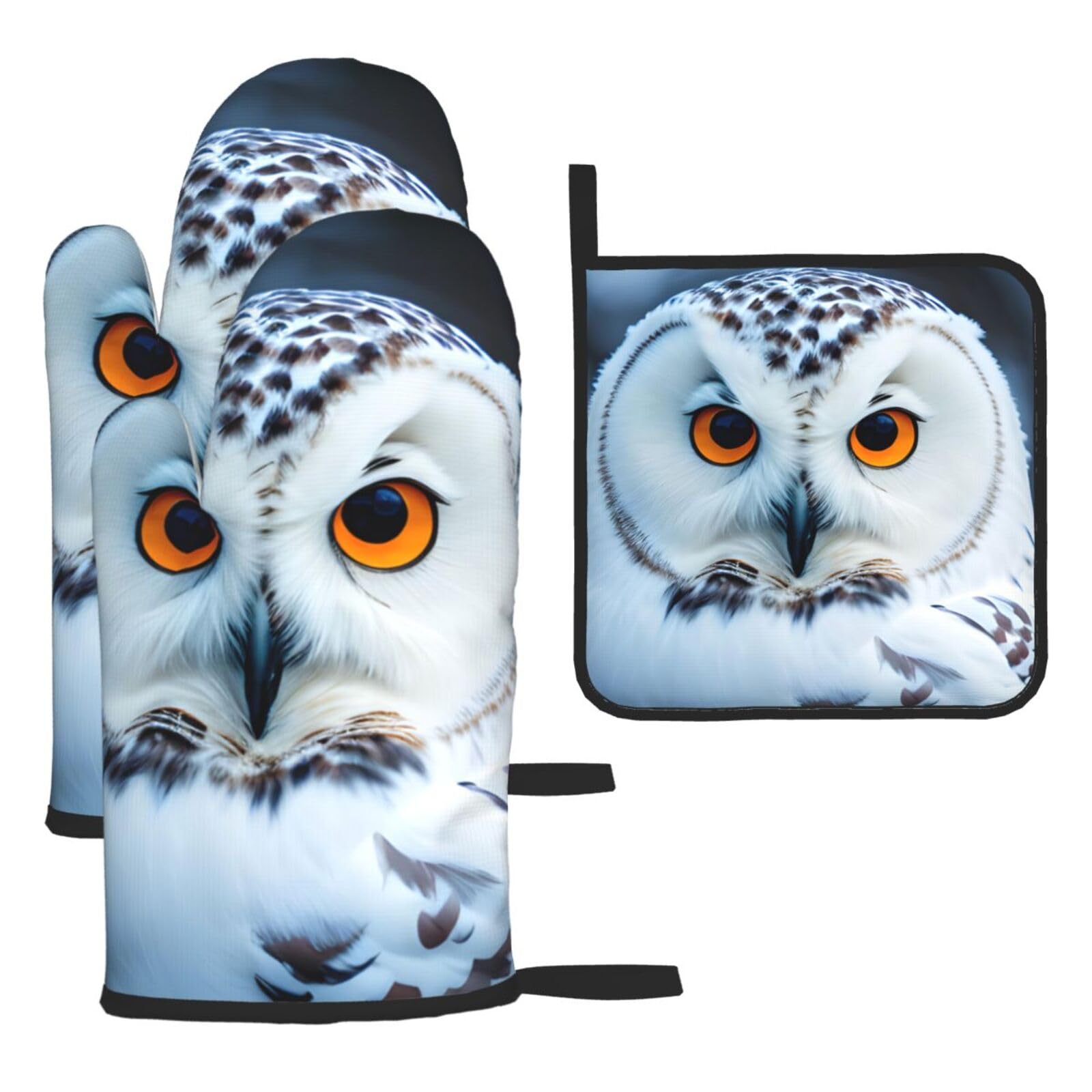 Yyoretp Black Snowy Owl Eyes Print Oven Mitts And Potholders Bbq Gloves-Oven Mitts And Pot Holders For Cooking Baking