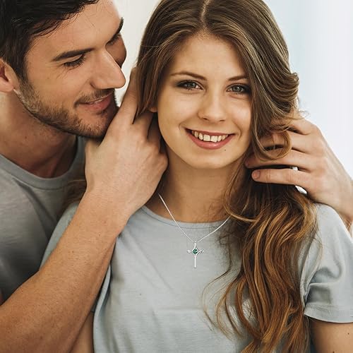 Vista 2 de TOUPOP Collar de cruz para mujer, plata de ley 925, collar de cruz de piedra natal, joyería de fe fina, regalo de cumpleaños, aniversario, Navidad