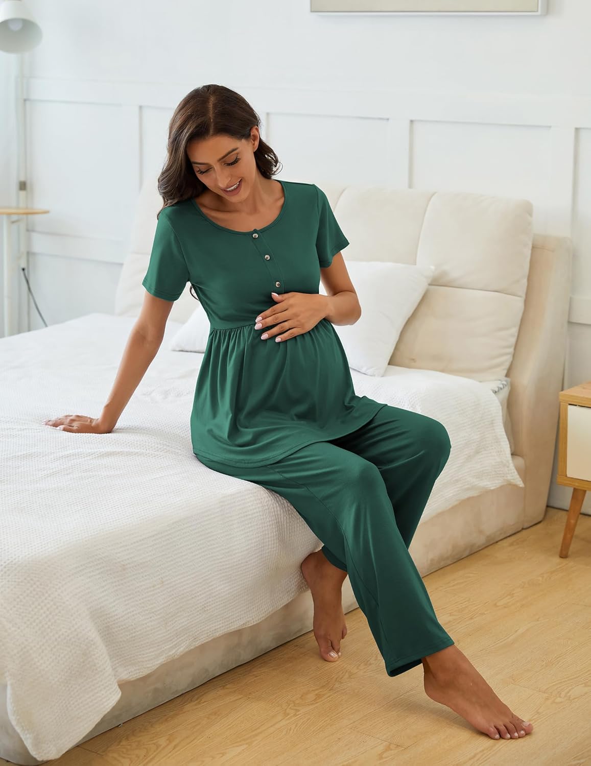 JiniGolla Women's Maternity Nursing Pajama Set Breastfeeding Loungewear Mama Clothes Short Sleeve Top & Pants Pregnancy PJS - Image 5