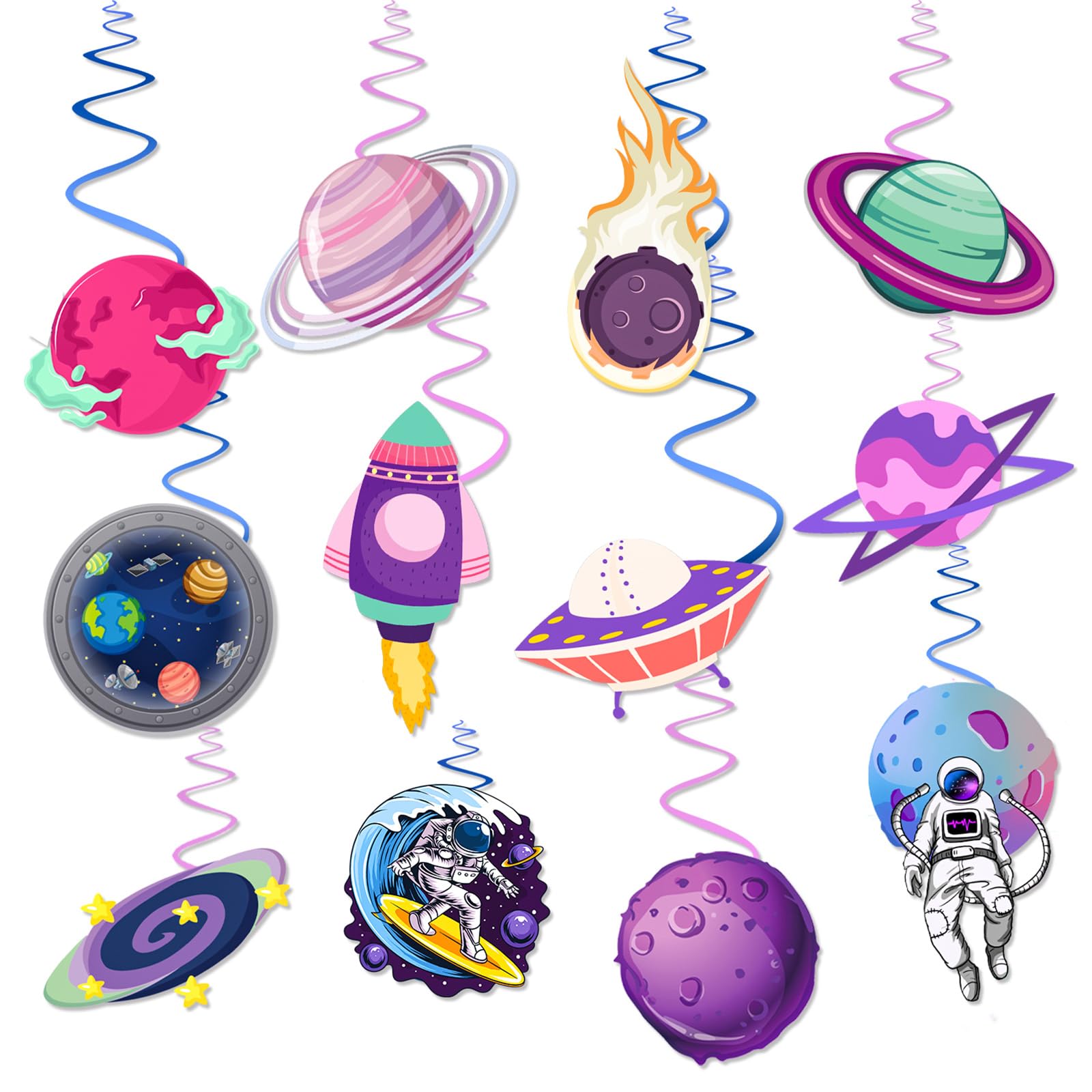 20 Pieces Outer Space Hanging Swirl Decorations, Planet Galaxy Themed Party Supplies, Space Astronaut Party Swirls Streamers for Baby Shower Kids Boys